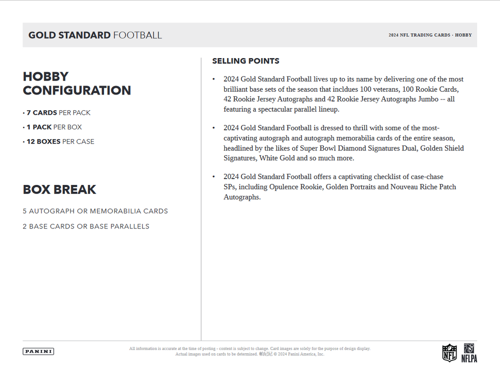 2024 Panini Gold Standard Football Hobby 12 Box Case